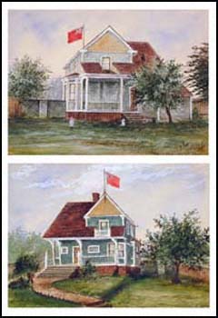 TWO WORKS:  Untitled (House with Flag)
Untitled (House with Children in the Yard) by W.J. (Walter James) Baber sold for $330