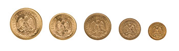 Lot of Five Republic Gold Coins – Two, Two and a Half, Five (2) and Ten Pesos by  Mexico sold for $2,000