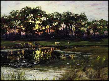 Cattle by the River, Sunset by John Colin Forbes vendu pour $1,380