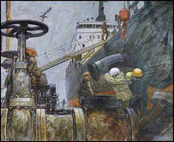 Texaco Workers Lifting Pipe from Ship (00709/2013-647) by Brian R. Johnson sold for $125