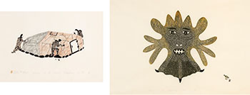 Two works: Making Tent for Winter (00428), Mask (00182) by Various Inuit Artists vendu pour $250