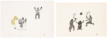 Two works: Waiting Hopefully (00416), Ball Game (00430) by 	Malaya Akulukjuk vendu pour $750