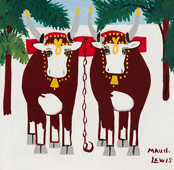 Oxen in Winter par Maud Lewis