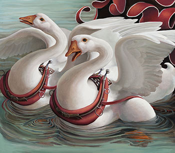Geese in Draft Horse Harness after Francesco del Cossa's Swans par Lindee Climo