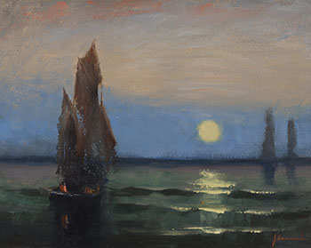 Untitled - Boats at Sunset by John A. Hammond