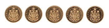 Five Elizabeth II Gold Specimen 20 Dollars 1967, “Confederation Centennial – Canadian Coat of Arms” par  Canada