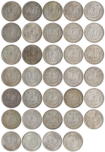 Lot of 34 USA Silver “Morgan” Dollars – Assorted Years and Mint Marks par  USA