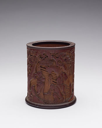 A Rare Chinese Lacquered and Carved Bamboo 'Children and Fireworks' Brushpot, Kangxi Period (1662-1722) by  Chinese Art