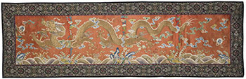 A Chinese Apricot Silk Ground 'Dragon' Altar Panel, 18th Century by  Chinese Art