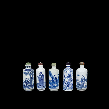 Five Chinese Blue and White Snuff Bottles, 19th Century by  Chinese Art