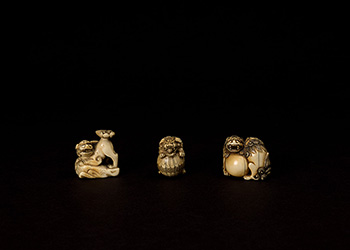 Three Japanese Ivory Carved Netsuke of Shishi, 18th/19th Century by  Japanese Art