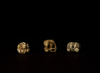 Three Japanese Ivory Carved Animal Netsuke, 19th Century by  Japanese Art
