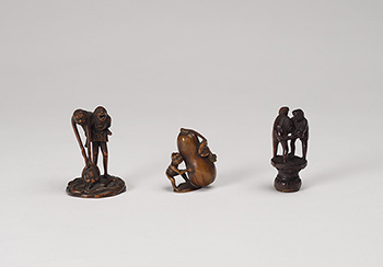 Three Japanese Boxwood Netsuke, 19th Century by  Japanese Art
