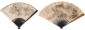 Tang Di, Zhao Shijun, Zhu Lie, Zhu Longzhan, Two Folding Fans by  Chinese Art