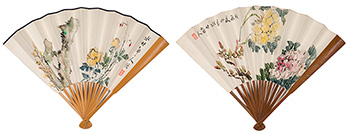Two Folding Fans by Xu Shichang