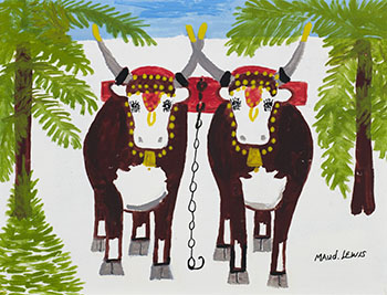 Two Oxen in Winter by Maud Lewis