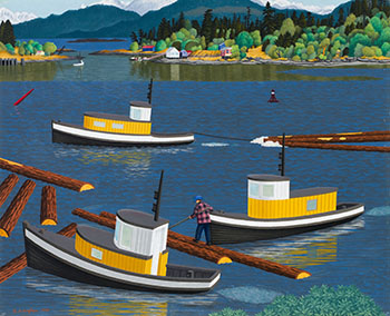 Three Tugboats, Nanaimo Harbour par Edward John (E.J.) Hughes