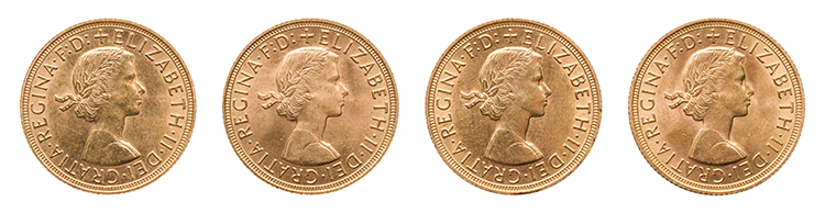 Four Elizabeth II Gold Sovereigns 1958, London Mint par  United Kingdom