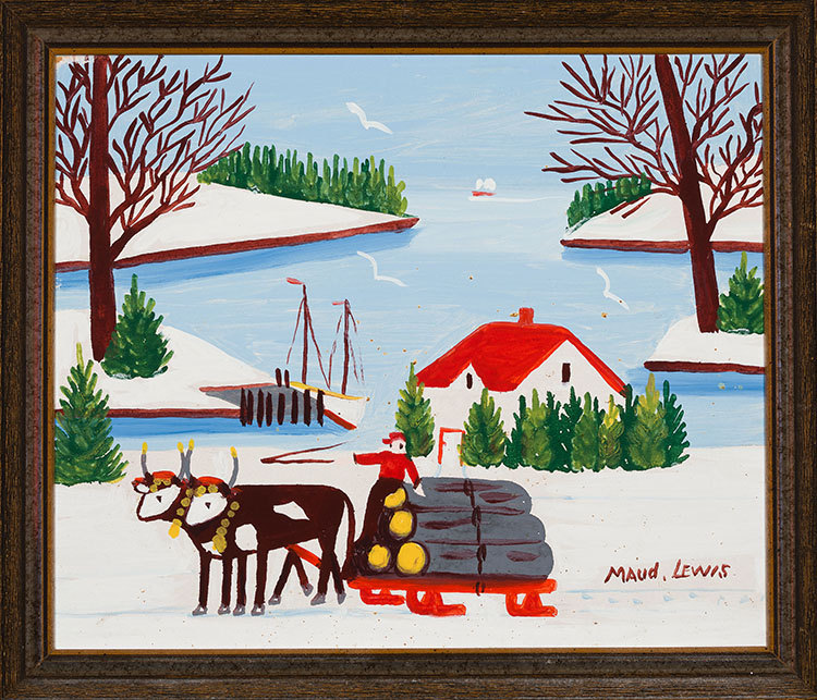 Oxen Pulling Logs by Maud Lewis