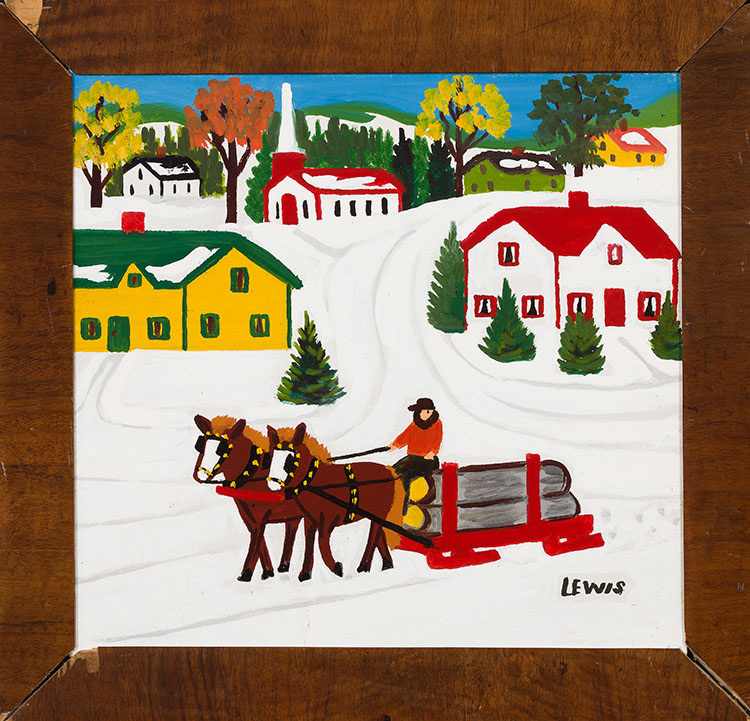 Horses Pulling Logging Wagon in Winter by Maud Lewis