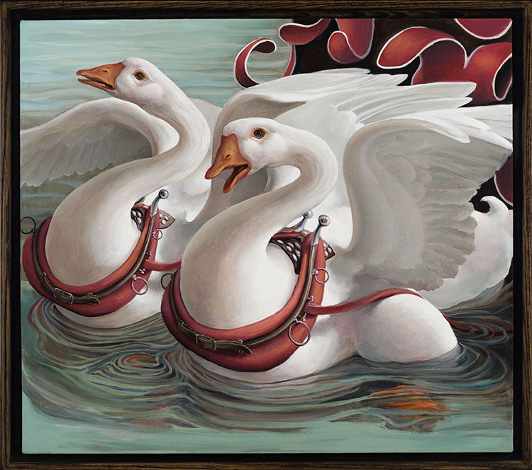 Geese in Draft Horse Harness after Francesco del Cossa's Swans by Lindee Climo