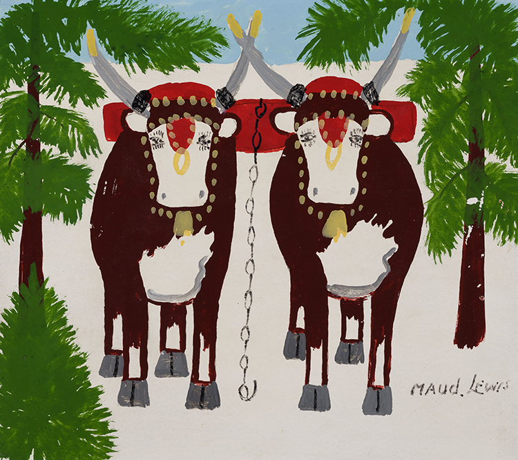 Two Oxen in Winter by Maud Lewis