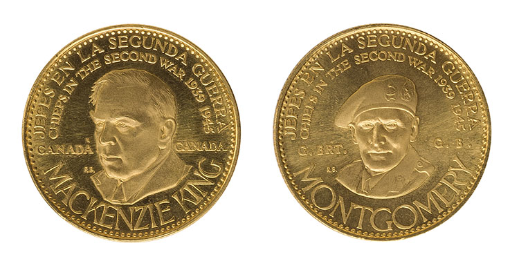 Two 22ct Gold Proof Medals by Banco Italo-Venezolano 1957, “Jefes en la Segunda Guerra 1939-1945” par  Venezuela