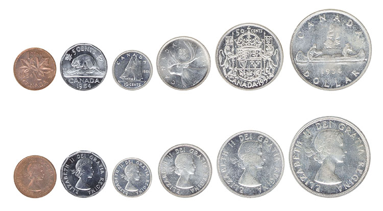 Lot of Seven Brilliant Uncirculated and Prooflike Uncirculated Royal Canadian Mint Sets - 1953, 1954, 1956, 1957, 1958, 1959, and 1960 par  Canada