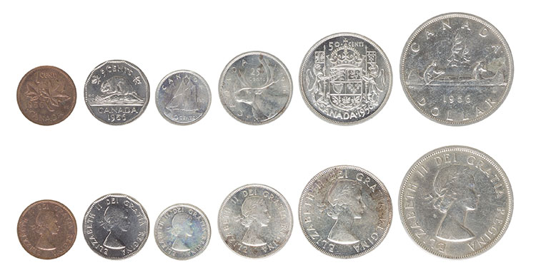 Lot of Seven Brilliant Uncirculated and Prooflike Uncirculated Royal Canadian Mint Sets - 1953, 1954, 1956, 1957, 1958, 1959, and 1960 by  Canada