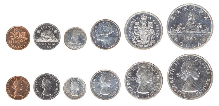 Lot of Seven Brilliant Uncirculated and Prooflike Uncirculated Royal Canadian Mint Sets - 1953, 1954, 1956, 1957, 1958, 1959, and 1960 par  Canada