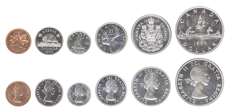 Lot of Seven Brilliant Uncirculated and Prooflike Uncirculated Royal Canadian Mint Sets - 1953, 1954, 1956, 1957, 1958, 1959, and 1960 by  Canada