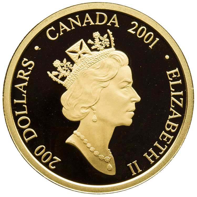 Elizabeth II Gold Proof 200 Dollars 2001, “The Habitant Farm – Cornelius Krieghoff” by  Canada