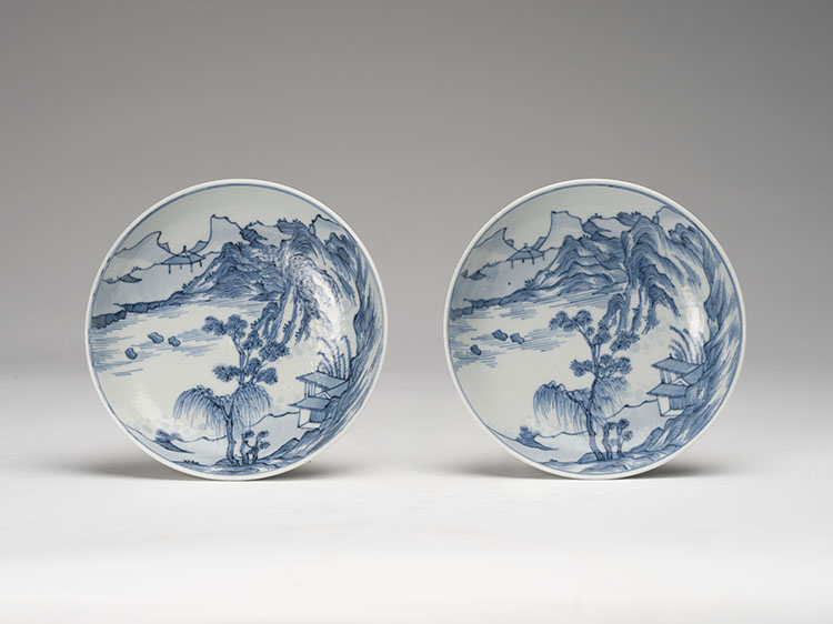 A Pair of Chinese Export Blue and White 'Landscape' Dishes, 18th/19th Century by  Chinese Art