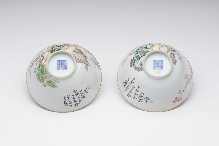 A Pair of Chinese Qianjiang Enameled 'Ladies' Bowls, Daoguang Mark, Dated 1914 par  Chinese Art