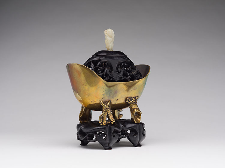 A Chinese Ingot Form Censer and Jade Mounted Cover, 19th Century par  Chinese Art