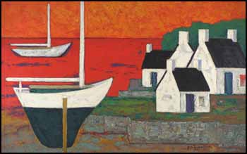 Port de mer fond rouge by Paul Vanier Beaulieu sold for $19,550