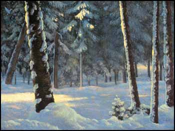 Sunlit Trees in Winter by Frank Hans (Franz) Johnston sold for $92,000