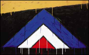 Bande dorée sur fond noir avec triangles bleu, blanc et rouge by Serge Lemoyne sold for $15,210