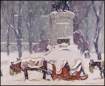 Cabstand, Winter, Dominion Square, Montreal by Peter Clapham Sheppard vendu pour $49,725