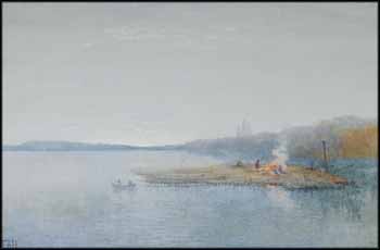 Landscape with Encampment on a Timber Raft by Frances Anne Beechey Hopkins vendu pour $47,200