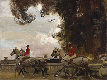 Postillions and Horses (Sketch for the Royal Carriage Leaving Windsor for Ascot) by Alfred James Munnings sold for $121,250