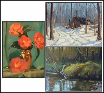 THREE WORKS:  
The Pool, Goldstream Park, Vancouver Island, oil on canvas, signed and on verso signed and titled, 16 x 20 in
Untitled Still Life, oil on canvas, signed, 16 x 12 in
Sugar Shack, Haliburton, Ont. by Robert E. Wood sold for $770