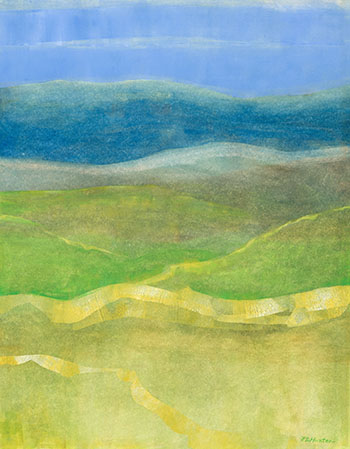 Landscape with Yellow Lines by Philippa Hunter vendu pour $375