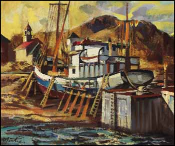 Boats in Dry Dock, Petite Rivière by Albert Edward Cloutier vendu pour $2,340