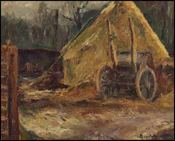 Haystack & Wheelbarrow on the Farm by Ronald Ossory Dunlop sold for $2,070