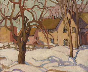 Farmhouse and Snow Shadows by Henrietta Mabel May sold for $43,250