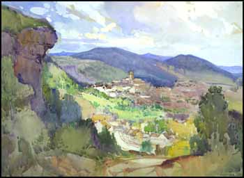 Landscape of a Village in Southern France by Leonard Richmond vendu pour $920