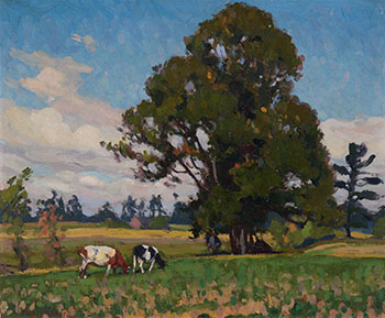 Cows in a Pasture by Frederick Stanley Haines sold for $6,875