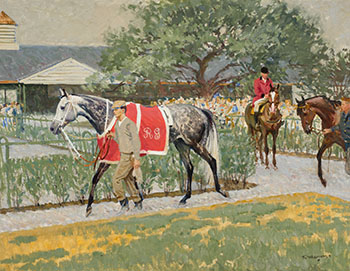 Queen's Plate in Woodbine Paddock (6th Race, All View) by Robert Elmer Lougheed vendu pour $1,250