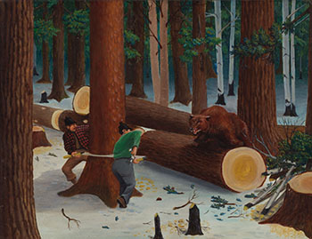 Loggers Attacked by a Bear by 20th Century Canadian School sold for $250